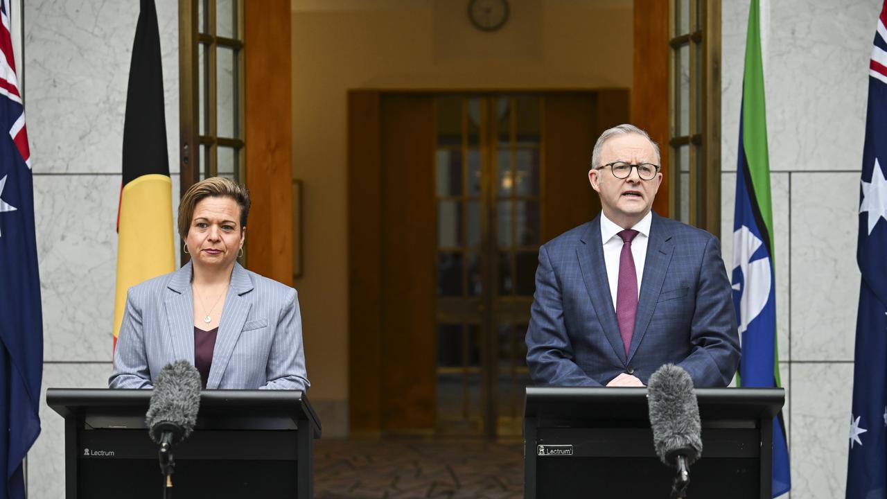 Prime Minister Anthony Albanese and Michelle Rowland confirmed at the press conference at Parliament House on November 6 that 16 will be the minimum age for social media use in Labor’s plan. Picture: NewsWire/Martin Ollman