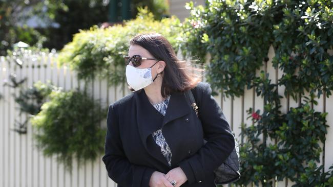 Jenny Mikakos leaves her house in Thornbury after resigned from parliament yesterday. Sunday, September 27, 2020. Picture: David Crosling