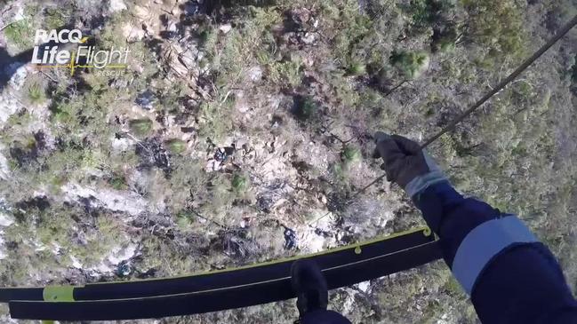 RACQ LifeFlight Rescue winch injured hiker off Mt Cooroora
