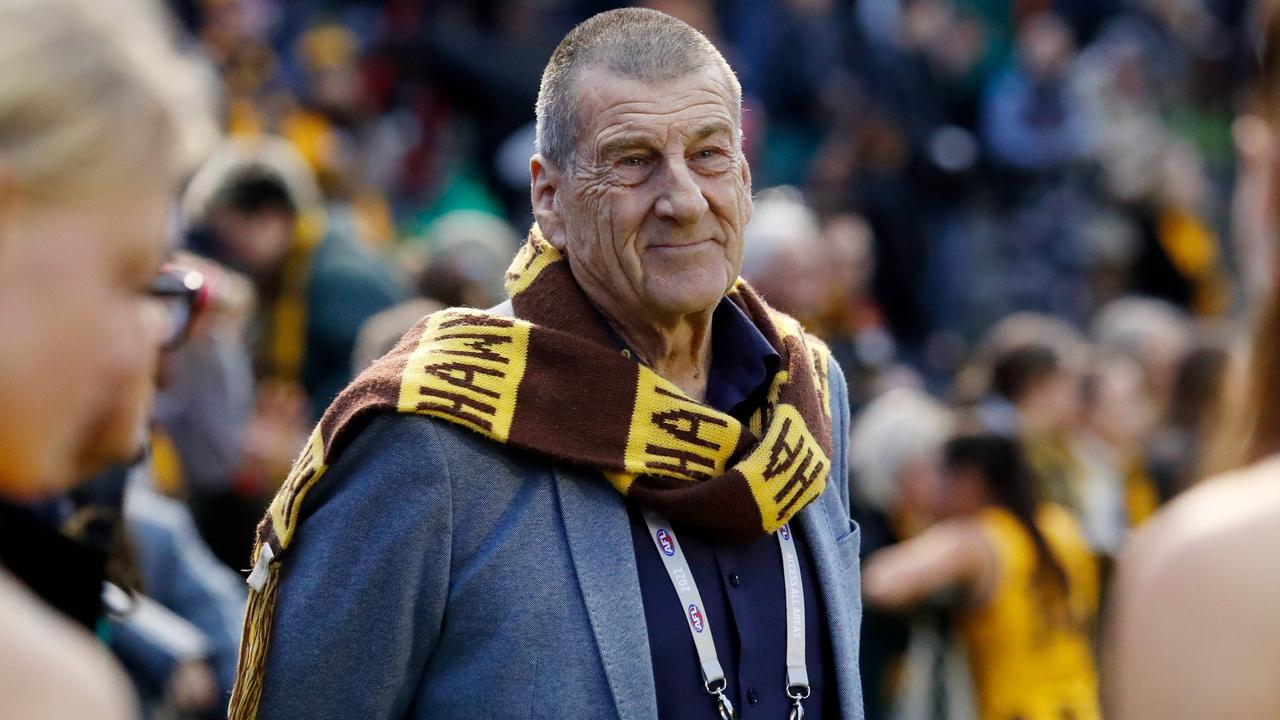 MELBOURNE, AUSTRALIA - SEPTEMBER 04: Jeff Kennett, President of the Hawthorn Football Club looks on during the 2022 S7 AFLW Round 02 match between the Hawthorn Hawks and the St Kilda Saints at Box Hill City Oval on September 4, 2022 in Melbourne, Australia. (Photo by Dylan Burns/AFL Photos via Getty Images)