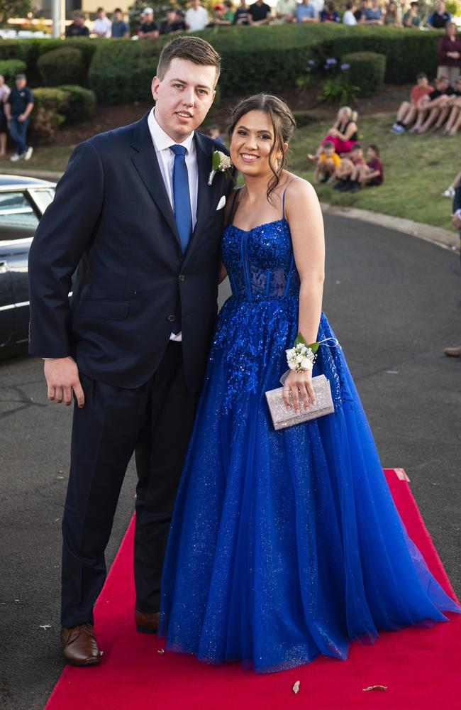 Graduate Josephine Dezdjek and partner Harrison Kiehne arrive at Mary MacKillop Catholic College formal at Highfields Cultural Centre, Thursday, November 14, 2024. Picture: Kevin Farmer