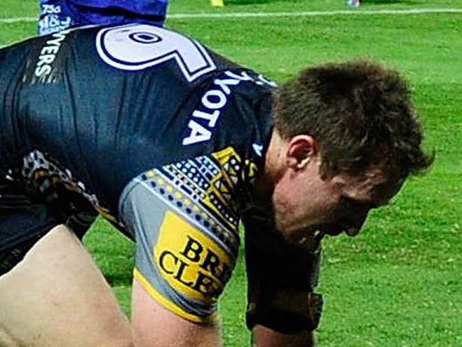 TOWNSVILLE, AUSTRALIA - MAY 09: Michael Morgan of the Cowboys scores a try during the round nine NRL match between the North Queensland Cowboys and the Canterbury Bulldogs at 1300SMILES Stadium on May 9, 2015 in Townsville, Australia. (Photo by Ian Hitchcock/Getty Images)