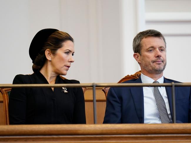 Crown Princess Mary and Crown Prince Frederik inside the Danish Parliament in Copenhagen. Picture: AFP