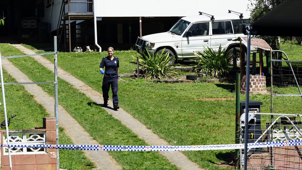 Police remained at the scene of the shooting on Sunday. Picture: Brendan Radke