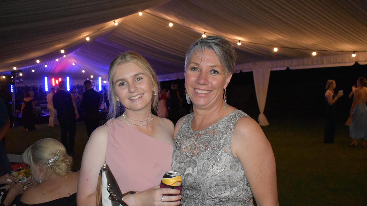 Sammi Warren and Brooke Mansfield of Proserpine at the 2021 Proserpine Show Ball. Picture: Kirra Grimes.