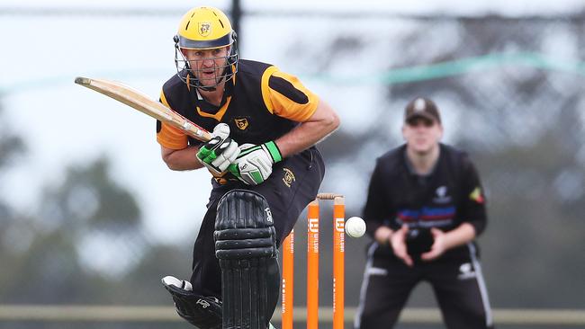 Cricket. CTPL. Kingborough V Glenorchy. Jason Shelton flicks through the leg side for Kingborough. Picture: NIKKI DAVIS-JONES