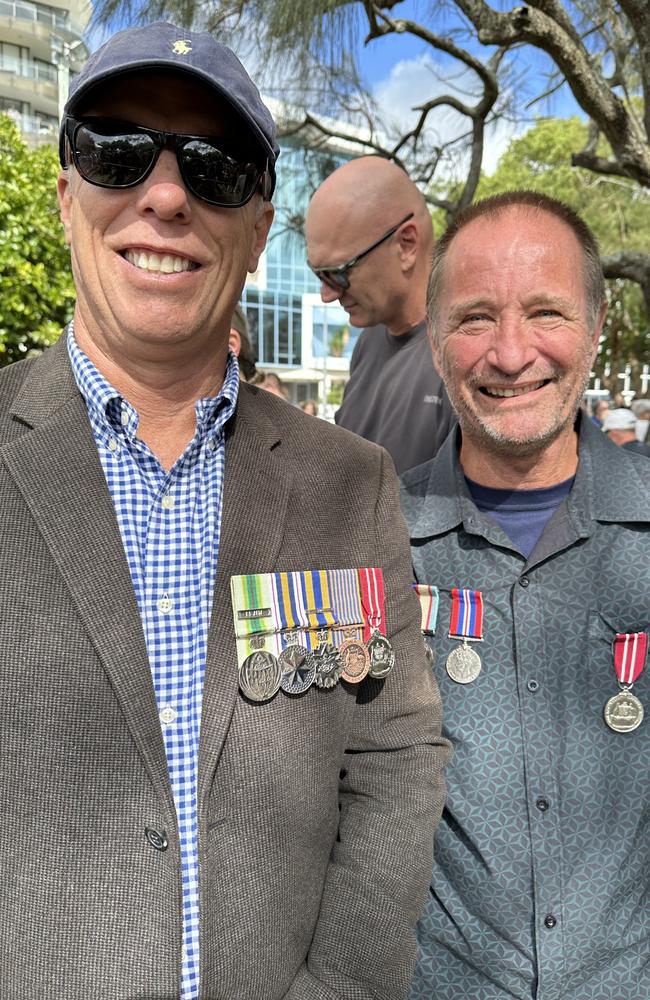 Al Gerrard, ex-RAAF, and Peter Foley, also ex-RAAF wearing his own and his father's medals.