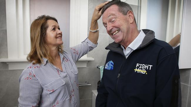 Neale’s wife Jan brushes his hair, which he quite enjoys. Picture: David Caird