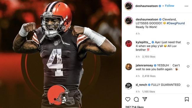 Deshaun Watson announces the trade on Instagram.