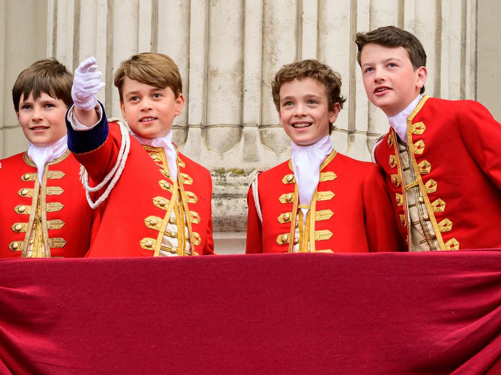 Prince George and the royal page boys watch the RAAF fly past. Picture: Getty Images