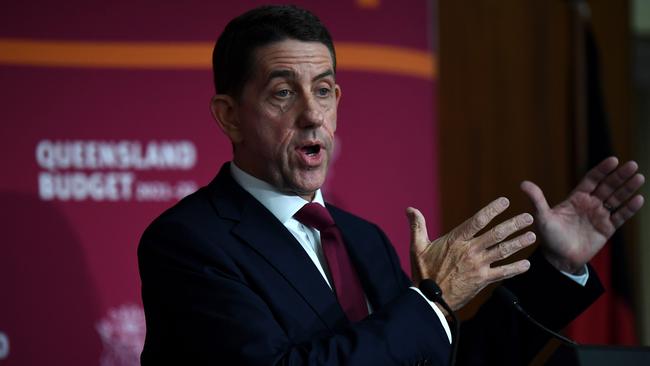 Queensland Treasurer Cameron Dick speaks during a press conference at Parliament House. Mr Dick today delivered his second state budget. Picture: NCA NewsWire / Dan Peled