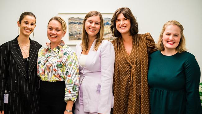 Chanel Contos, Rachelle Miller, Brittany Higgins, Chelsey Potter and Josie Coles. – in attendance to witness federal government's apology to alleged victims of sexual assault on Tuesday 8 February 2022.