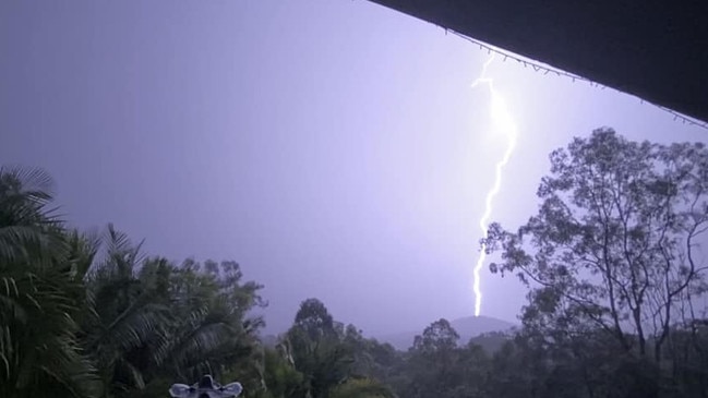 Tom Fowles shared an epic shot of lightning hitting the top of Mt Ninderry.