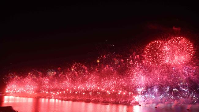 New Year's Eve fireworks erupt over Ras al-Khaimah, one of the world's largest fireworks shows on January 1, 2021. Picture: AFP