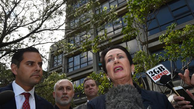 Newly reappointed Sydney Lord Mayor Clover Moore speaks to the media outside the Sirius Apartments at 44 Cumberland Street in The Rocks. Picture: AAP Image/Dean Lewins