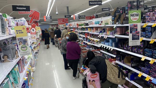 The checkout line-up at Coles, Welland on Wednesday. Picture: Supplied