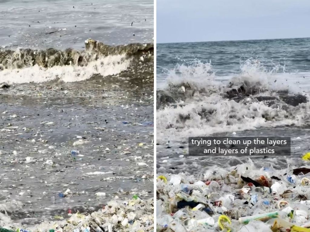 ”There’s literally waves of plastic behind me”. Picture: Instagram