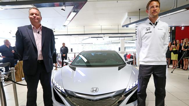 Honda Australia Director Stephen Collins in happier times with F1 driver Jenson Button. Picture: Mark Stewart