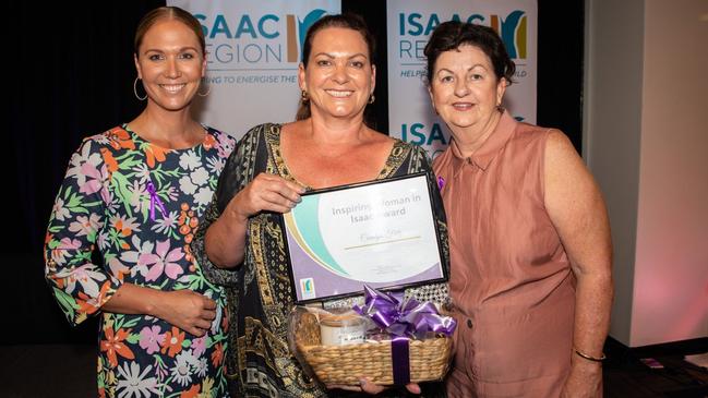 Cr Kelly Vea Vea, Inspiring Women in Isaac Moranbah award winner Carolyn Fritz and Mayor Anne Baker