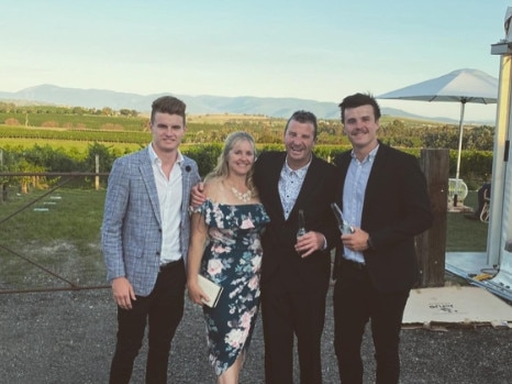 Melbourne gun forward Bayley Fritsch (L) with his family including father Scott and brother Darcy. (R) Picture: Facebook