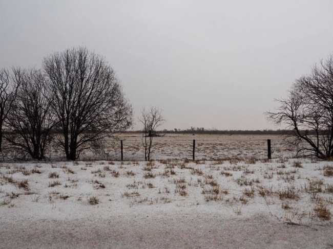 A dusty road near Condamine was transformed into a winter wonderland.