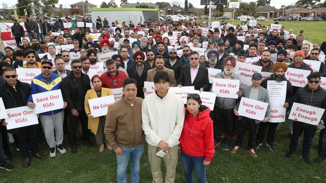 Hundreds of people have gathered at a rally to support Tarneit teenager Rhyan Singh to call for tougher youth crime laws. Picture: David Crosling