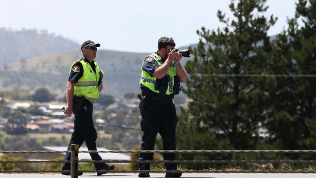 Tasmanian Police re-attended the scene of the fatal pedestrian crash on the Brooker Highway. Picture: Zak Simmonds