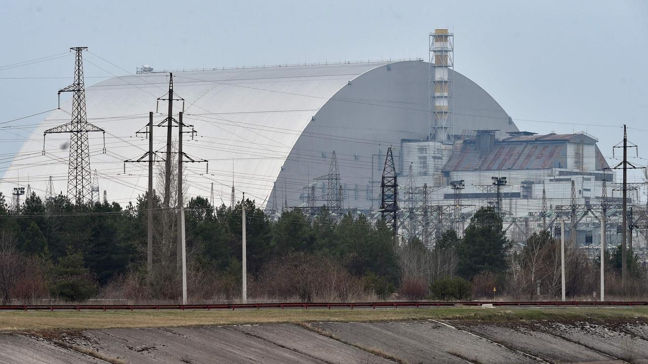 This shows the giant protective dome built over the sarcophagus covering the destroyed fourth reactor of the Chernobyl Nuclear Power Plant. Picture: Sergei Supinsky / AFP