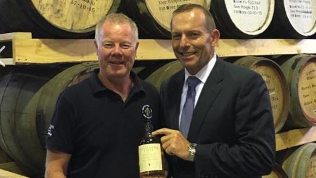 Tony Abbott at Sullivans Cove Distillery in Tasmania. Picture: Facebook