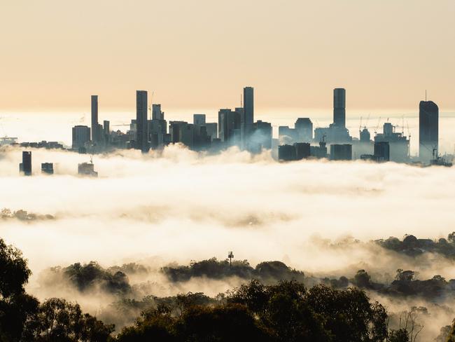 Fog over Brisbane seen from Mt Coot-tha, Sunday, August 14, 2022 - Picture: Richard Walker