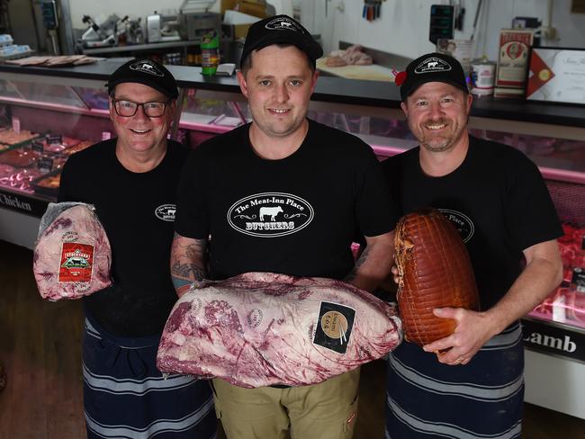 Best of Melbourne Butchers: The Meat Inn Place, Lilydale. (L-R) Len Chandler, John Andrew and Tim Mosley. Picture: Josie Hayden