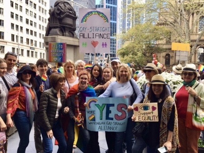 Warringah Gay-Straight Alliance meet for the first time at a same-sex marriage rally in the Sydney on Sunday. Picture: Supplied