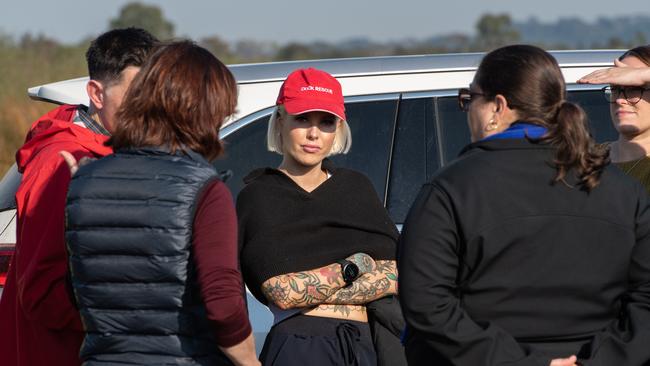 Animal Justice Party MP Georgie Purcell, who wants duck hunting banned, at the opening of the 2023 season at Lake Connewarre, near Geelong.