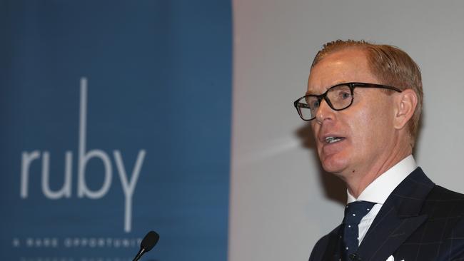 William O'Dwyer, Managing Director, Ralan Group speaks at the sod turning ceremony for Ralan Group's $1 Billion project 'Ruby' at Surfers Paradise, Gold Coast. Picture: Regi Varghese