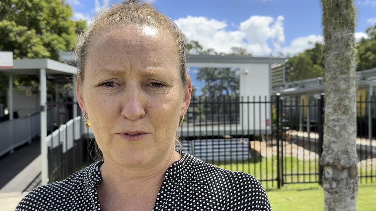 NSW Teachers Federation Senior Vice President Natasha Watt outside Richmond River Highschool's demountable site in Lismore campaigning for funding for Northern Rivers schools.