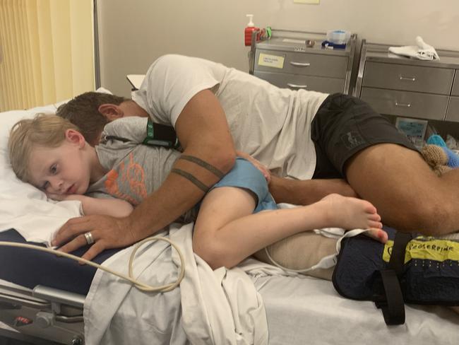 Evan Thompson with Clifford Clifford in hospital following the attack. Picture: Evan Thompson