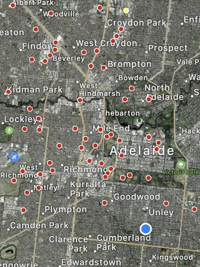 A map depicting overnight lightning strikes, November 10. Picture: My Lightning Tracker