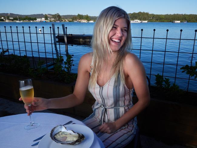 Tiali Griffiths, 20, faces a massive oyster — not Jack — and says she can handle only smaller ones. Picture: Ben Eyles