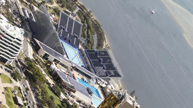 A bird’s eye view of the Gold Coast Aquatic Centre on the banks of the beautiful Broadwater at Southport. Picture: B1gr1g Photographics.