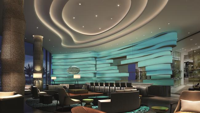 An artist impression of the lobby bar at the $1b Chinese backed Jewel triple towers project on Surfers Paradise beachfront, Gold Coast