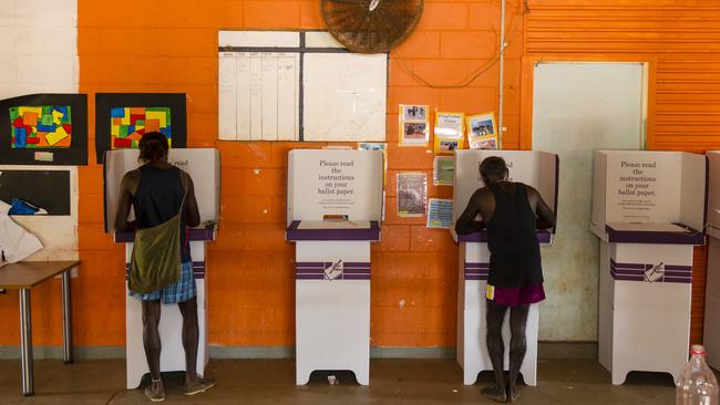 People at a mobile polling booth at Warruwi on Goulburn Island east of Darwin.