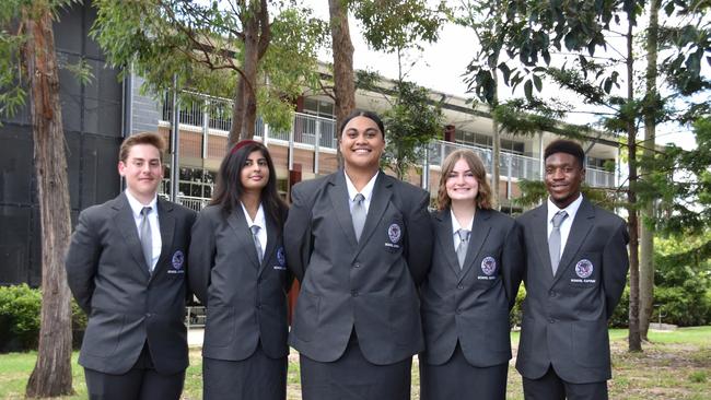 Jonathan Stone, Elahi Elahi, Abbey Muaimalae, Tyla Parkin and Daniel Tekopi, Marsden State High School school captains.