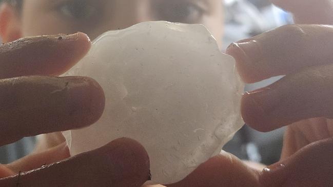 Vanessa Maree took this photo of massive chunk of hail that fell from the sky in Gympie.