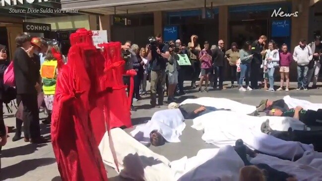 Adelaide Extinction Rebellion protesters stage Rundle Mall die-in