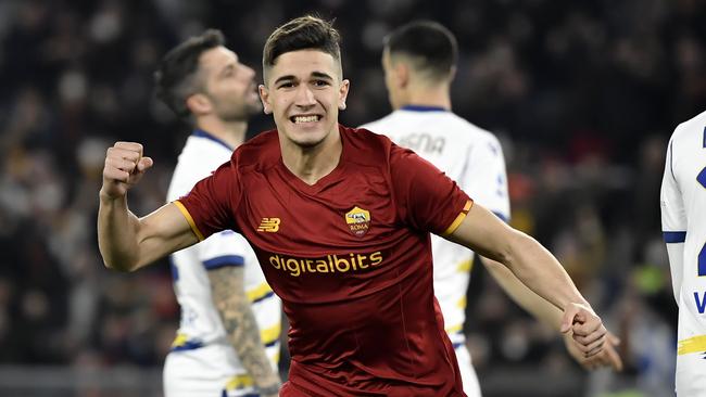 Cristian Volpato celebrates scoring his former club Roma. Picture: Antonietta Baldassarre/Insidefoto/LightRocket via Getty Images