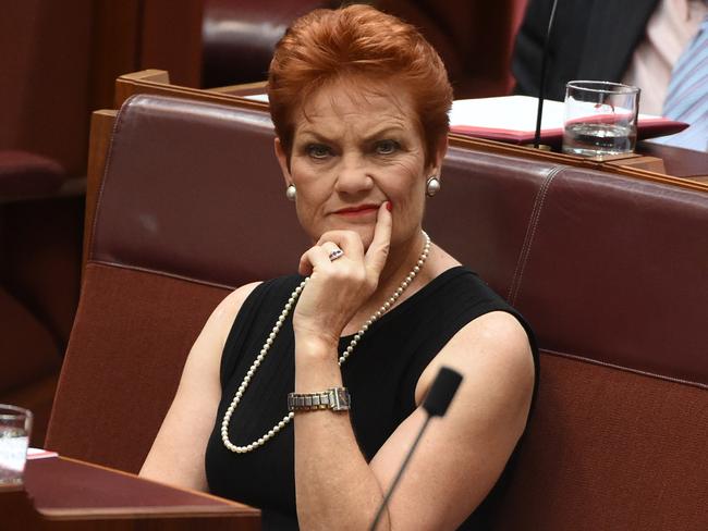 One Nation leader Senator Pauline Hanson during Question Time. Picture: AAP.