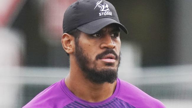 Tui Kamikamica of the Storm is seen during a Melbourne Storm NRL training session at Gosch's Paddock in Melbourne, Tuesday, June 2, 2020. (AAP Image/Michael Dodge) NO ARCHIVING