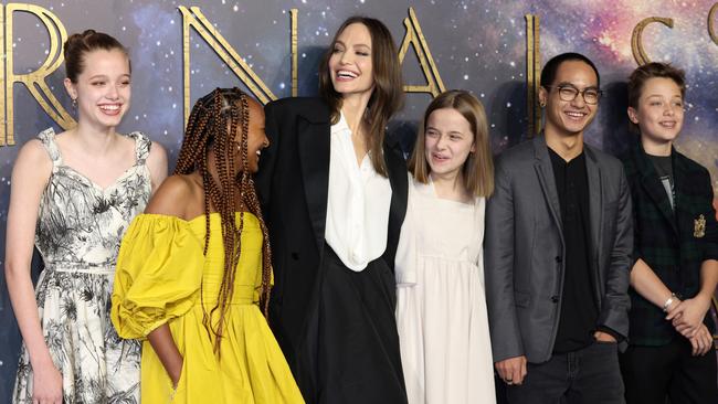 Jolie on the red carpet with five of her kids. Picture: Tim P. Whitby/Getty Images