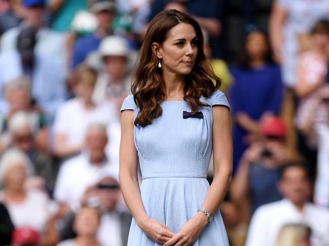 Catherine, Duchess of Cambridge, aced it in light blue at the Wimbledon men’s final. Picture: AFP