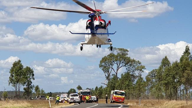 A rescue chopper leaves the scene with one of the patients. Photo: Frances Klein